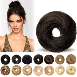 MINGATEC Messy Bun Hair Piece Human Hair Scrunchies 100% Human Hair, Messy Bun Hair Scrunchie Real Hair Bun Tousled Updo Chignons Stretchy Fluffy for Women Girls (Dark Brown)