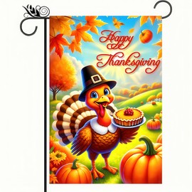 BlissYard Thanksgiving Turkey Garden Flag Double Sided 12x18 Inch Happy Fall Pumpkin Leaf Yard Flag Cute Pilgrim Turkey Banner Autumn Harvest Outdoor Lawn Porch Farmhouse Decoration Holiday Home Decor