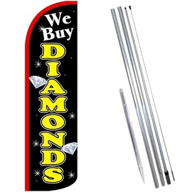 Vista Flags We Buy Diamonds (Black/Yellow) Windless Feather Banner Flag Kit (Flag, Pole, & Ground Mt)