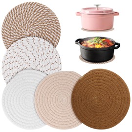 OUZHOU Round Woven Placemats Set of 5,Drink Coasters Heat Resistant and Washable Non-Slip, Table Mats Round Placemats for Kitchen Dinner Coffee Table Protection Coasters