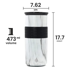 Elemental Artisan Insulated Tumbler, Triple Wall Coffee Travel Tumbler, Reusable Stainless Steel with Ceramic Lid, Thermal Coffee Cup for Hot (6 Hrs) & Cold (18 Hrs) 16oz - White Marble