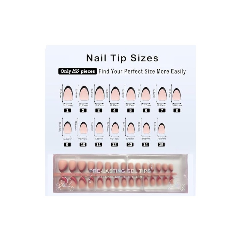 OPkssnails 300 uñas postizas francesas, uñas cortas almendra, preformadas, sin