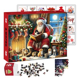 Advent Calendar 2024 Christmas Puzzle for Adults over 1000 Pieces, 24 Days Countdown Jigsaw Puzzle, Family Game Christmas Decorations Holiday Puzzle (Santa)
