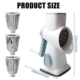 Asfrode Cheese Grater with Crank, Vegetable Cutter, Vegetable Slicer with 3 Stainless Steel Interchangeable Drum Blades, Manual Drum Grater for Cucumbers, Cheese, Nuts, Carrots
