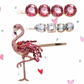LALAFINA Hair Accessories Set 3pcs Rhinestone Hair Clips Bobby Pins and Flamingo Barrettes for Fashion