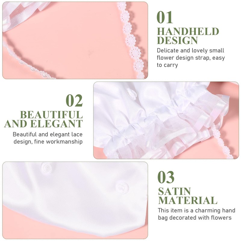 VORCOOL Bridal Bridesmaid White Satin Flower Dolly Bag Handbag,22X21x0.5cm