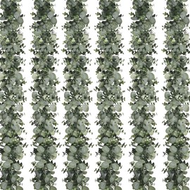 Dolicer 6 Packs 6FT Artificial Eucalyptus Garland, Faux Greenery Garland Hanging Fake Silver Dollar Eucalyptus Leaves Vines for Wedding Backdrop Arch Table Wall Party Home Decor