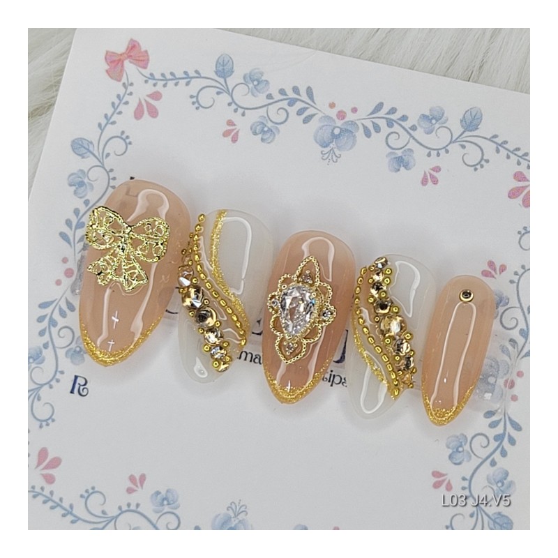 Dual Gold Edge Handmade Nail Tips - Almond S /