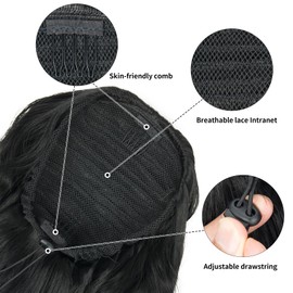 26 inch Black Ponytail Extension, Drawstring Ponytail for Women, Long Wavy Pony Tails Hair Extensions, Synthetic Hair Extensions Ponytail for Daily Use (Color: Black)