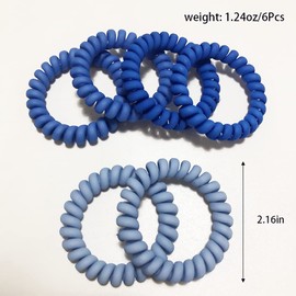 ZHOUMEIWENSP 6 Pcs Spiral Hair Ties, Blue Matte Hair Ties Plastic Phone Cord Hair Bands Ponytail Holder Coil Hair Ties for Any Kinds of Hair, Hair Styling Accessories (Matte Candy Blue Colors)