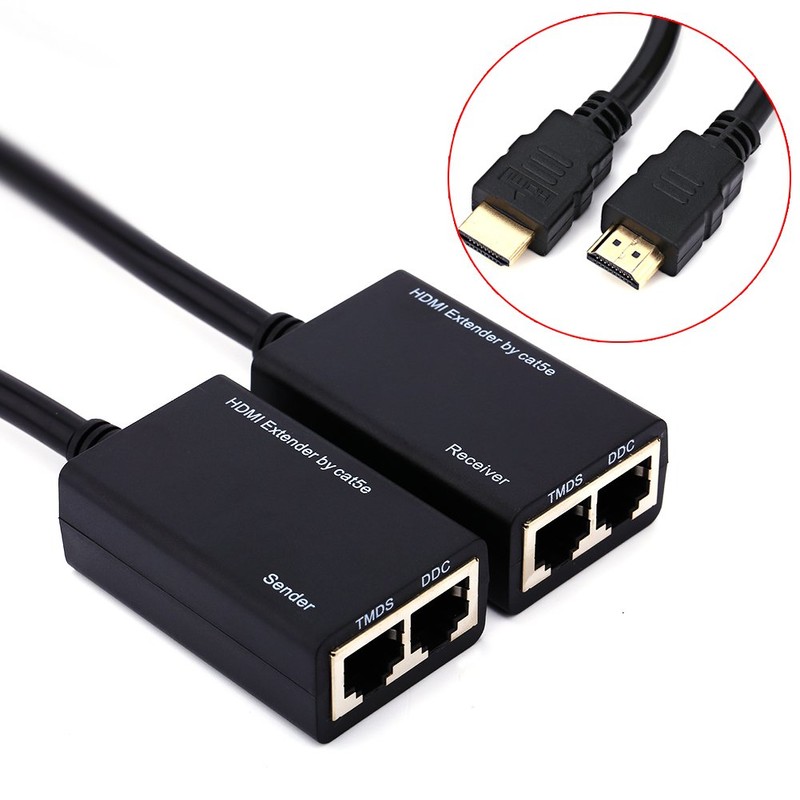 30M HDMI Extender Repeater by CAT5e, Sender + Receiver, TMDS