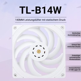 Thermalright TL-B14W 140 mm CPU Koel Fan, Computer White Case Fan, PWM Control, 1500 RPM, Static-Pressure Performance Fan for S-FDB Bearing (White)