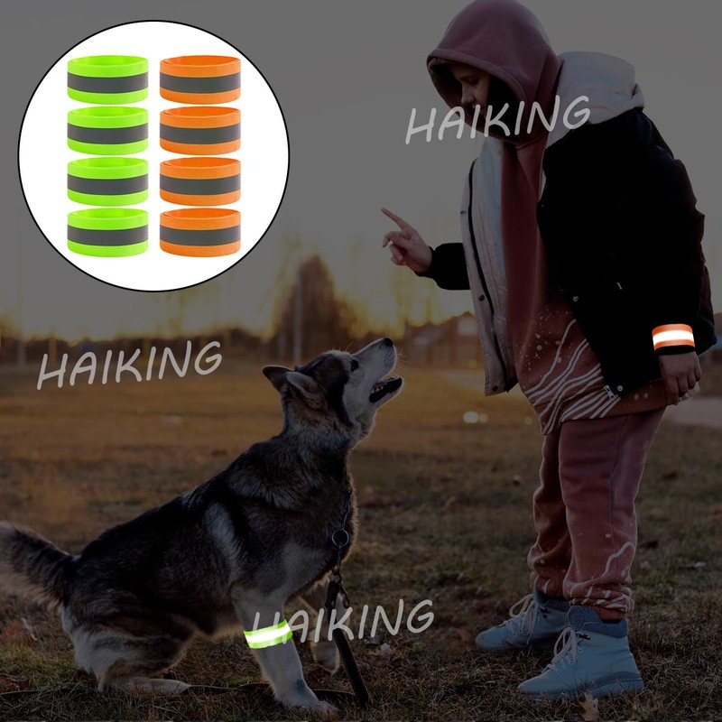 HAIKING Reflective Running Gear, 8 Pcs Runners Reflective Wristbands for