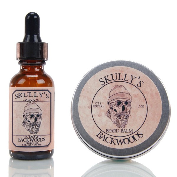 Beard Oil and Beard Balm - For a Softer Beard - Backwoods Fragrance, Made with All-Natural Ingredients - Leave in Conditioner - Beard Care Kit for Men - Eucalyptus, Fir, Patchouli & Cedarwood scent by Skullys Beard Oil