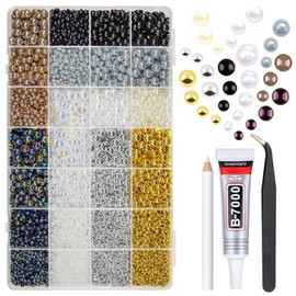 qiipii 28 Types Flatback Half Pearls w B7000 Jewelry Glue for Bedazzling Crafting 3mm 4mm 6mm 8mm 10mm Colorful Golden Silver Black White AB Charms for Nails Face Eyes Makeup Crafts Tumblers Bottles