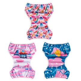 ALVABABY 3pcs Large Baby Swim Diapers with 1pcs Wet Bag Reuseable Washable & Adjustable for Swimming Lesson & Baby Boy and Girl 3ZYKL07