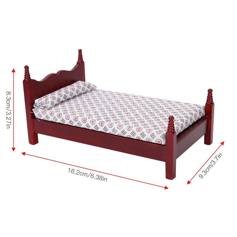 1:12 Doll House Mini Red Wooden Single Bed Furniture Accessory