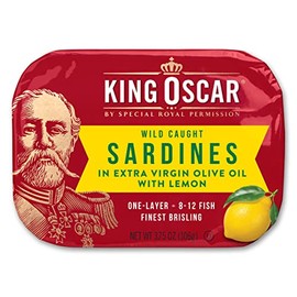 King Oscar Brisling Sardines in Extra Virgin Olive Oil, Lemon, 3.75-Ounce Cans (Pack of 12)