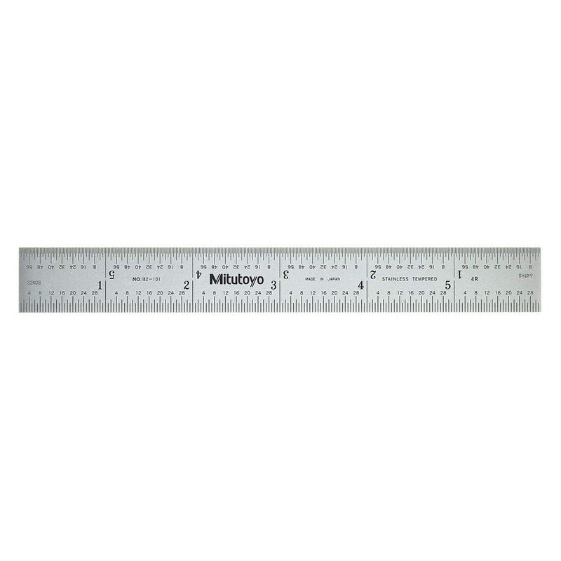 Mitutoyo 182-101, Steel Rule, 6" (4R), (1/8, 1/16, 1/32, 1/64"),
