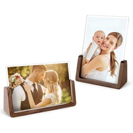 MEKO Set of 2 Wooden Picture Frames, Photo Frames, Portrait Frames With Walnut Wood Base And Transparent Acrylic Frame Covers For Desk Top At Home/Office (Horizontal + Vertical)