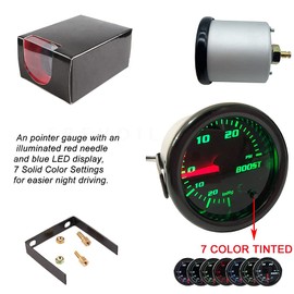 Black 52mm 2" Turbo Boost Gauge 0-30 PSI Pressure Vacuum Turbo Meter with 7 Color Tinted (Without Gauge Cup)
