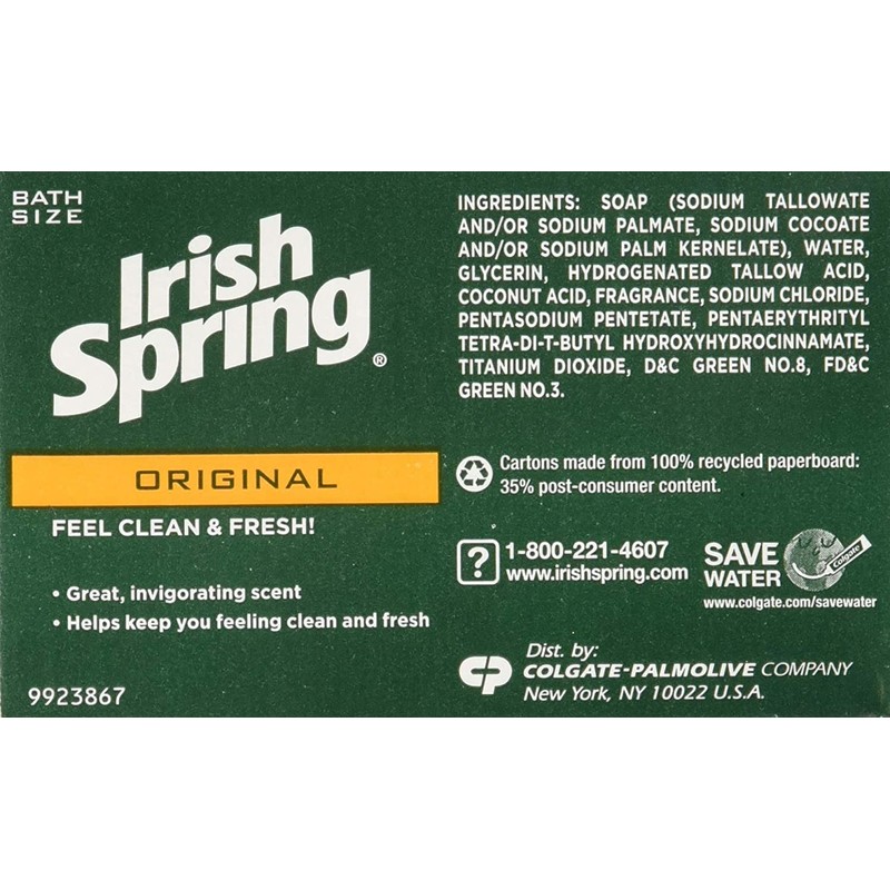 Irish Spring Original Deodorant Bar Soap, 3.20 oz Bars, 2