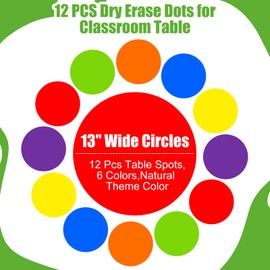 Ireer 12 Pcs Large 13'' Dry Erase Dots for Classroom Table Removable Circles Stickers Wall Whiteboard No Staining Spots for School Teacher Home Office Teaching Supplies(Rainbow Color)