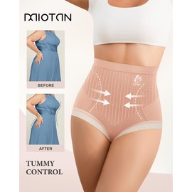 MIOTAN Women's High Waisted Underwear Packs Tummy Control Ladies Panties Postpartum Shapewear Briefs Compression (Multicolor,XL)
