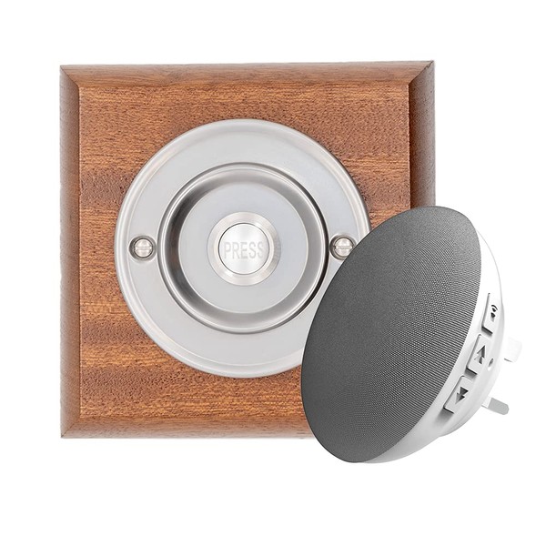 Modern Living Square Wireless Doorbell in Mahogany and Brushed Nickel
