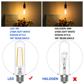 Energetic Dimmable Tubular Light Bulb 5W Equal 60W E26 LED Bulb Soft White 2700K Edison Bulb 600LM T10 Tube Vintage Light for Rustic Pendant,Chandeliers, Wall Sconces, Pack of 6