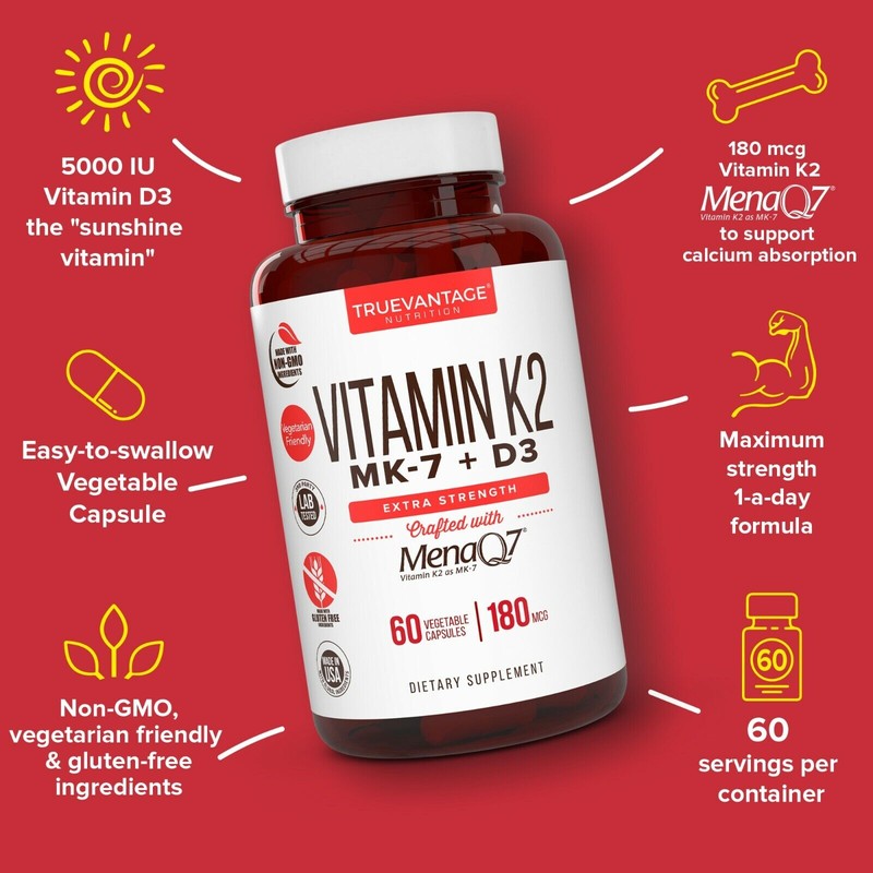Truevantage Nutrition Vitamin K2 180 MCG with D3 5000 IU