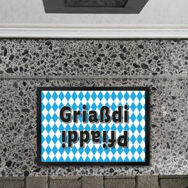 Griaßdi Pfiaddi Doormat 35 x 50 cm with Bavarian Flag Hello and Bye Door Mat for Bavaria and People Who Love and Speak the Bavarian Language