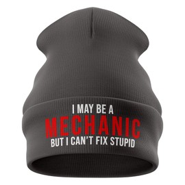 Purple Print House May Be a Mechanic Cant Fix Stupid, Mechanic Gifts, Funny Beanie Hat, Gift for Him, Dad Winter Hat Mens (Dark Grey)