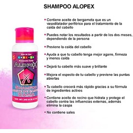 Shampoo Anti Caída de Cabello Sin Sales y Parabenos Alopex con Bergamota, Aceite de Ricino y Macadamia Tratamiento Capilar Refuerza la Raíz y