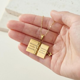 MOROTOLE For Daughters-My Incredible Daughter Book Necklace,To My Daughters from Mom and Dad Books Necklaces,Adjustable Books Necklaces with 6 Pages of Engraved Information,Book Necklace for Daughter