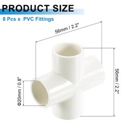 sourcing map 1/2" PVC Fittings, 8 Pcs 4 Way Elbow Connector Elbow PVC Furniture Fittings Corner Fitting for Water Supplies PVC Furniture DIY Shelf Greenhouse Tent Connection, White
