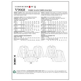 VOGUE PATTERNS V9068 Misses' Jacket Sewing Template, B5 (8-10-12-14-16)
