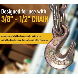 Mytee Products 3/8"-1/2" Heavy Duty Ratchet Lever Load Binder w/Grab Hooks 12,000 Lbs Working Load Limit - Yellow | Tie Down Hauling Chain Binders for Flatbed Truck Trailer