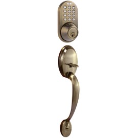 MiLocks BDF-02AQ Electronic Touchpad Entry Keyless Deadbolt Handleset Combo, Antique Brass