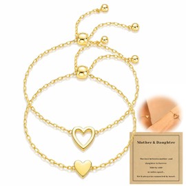 Mother Daughter Bracelets,14K Gold Plated Stainless Steel Matching Bracelet