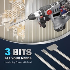 ZELCAN Chisel Set with SDS Max Shanks, 3pc SDS Max Chisel Drill Bit Set with Flat Point Scaling Chisels, 12" Rotary Hammer Drill Bit Home Improvement Tools for Concrete Stone Tile Floor Removal