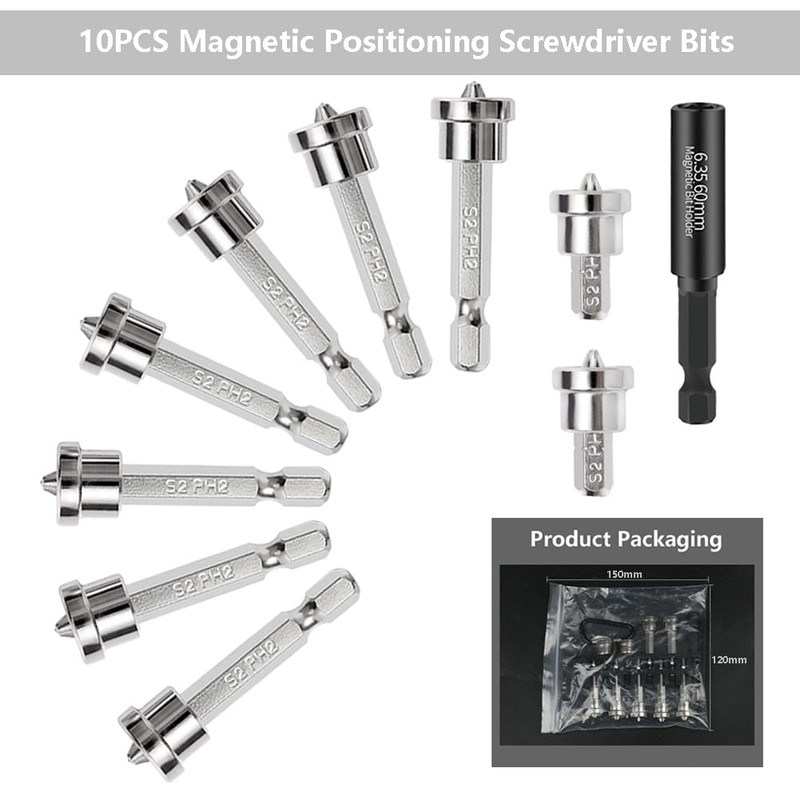 SeonFook 10PCS Magnetic Positioning Screwdriver Bits, Drywall Screw Setter PH2