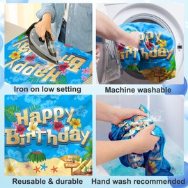 QAMEGX Cartoon Happy Birthday Backdrop- Blue Cartoon Birthday Decorations for Kids, Summer Theme Photography Background, Hawaiian Photo Backdrop Cartoon Theme Banner for Boys Girls Baby Shower