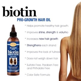 Biotin Premium Hair Oil Pro-Growth Formula, 99% Natural Blend, Sulfate-Free, Color-Safe, 8 fl oz, For Hair Growth and Strengthening. Beauty Salon