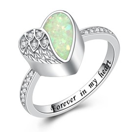925 sterling silver angel wing heart cremation urn rings for ashes Memorial Keepsake jewelry pet urn for women (9), Sterling Silver, Cubic Zirconia