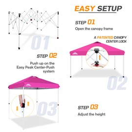 EAGLE PEAK Pop Up Canopy Tent with Wheeled Carry Bag, 8 Stakes, 4 Ropes, Easy Set Up Tent Canopy, 6.6x6.6 ft, Pink