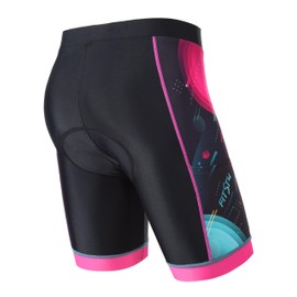 FitsT4 Sports Kids Cycling Bike Shorts Boys Girls Printed Biking Shorts Padded Youth Triathlon Shorts with Pockets Pink Size M