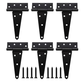 HOME MASTER HARDWARE 8 Inch T-Strap Heavy Duty Shed Door Hinges, Black Tee Hinge for Wooden Fences,Yard Door, Barn Door Gates, Rustproof Wrought Iron with Screws, 6 Pack