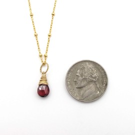 Petite Genuine Garnet Gemstone Pendant Necklace January Birthstone 14k Gold Filled 18 inch