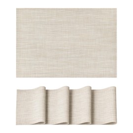Artoid Mode Beige Woven Vinyl PVC Set of 4 Placemats, Seasonal Washable Heat Resistant Non-Slip Place Mats For Home Holiday Party Dining Table